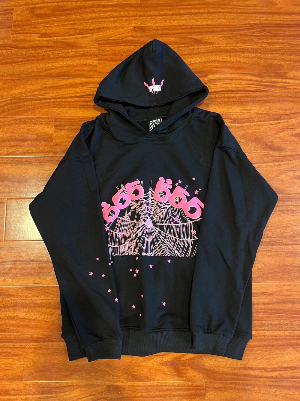 Spider  Pink Spiderweb Streetwear Hoodie Black - Size Large